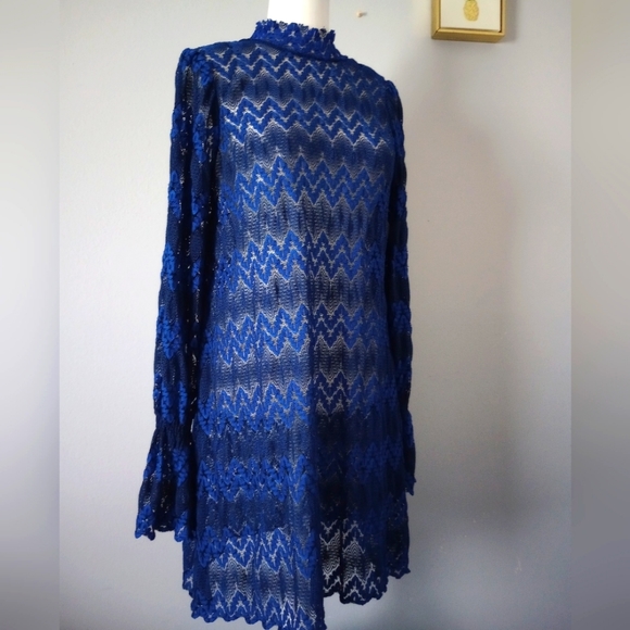 Free People Dresses & Skirts - Free People  dress Lace Blue  long sleeves size Medium color blue good Condition